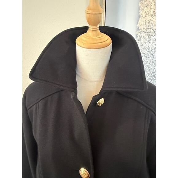 Tommy Hilfiger Women's Sz Large Single Breasted Coat Black Gold Buttons $315 - Picture 3 of 11